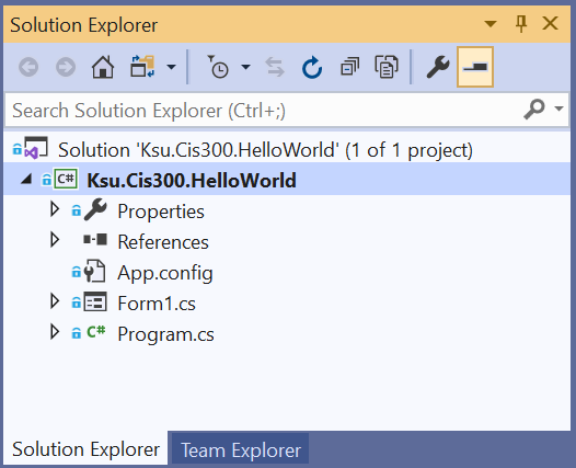 A picture of a Solution Explorer should appear here