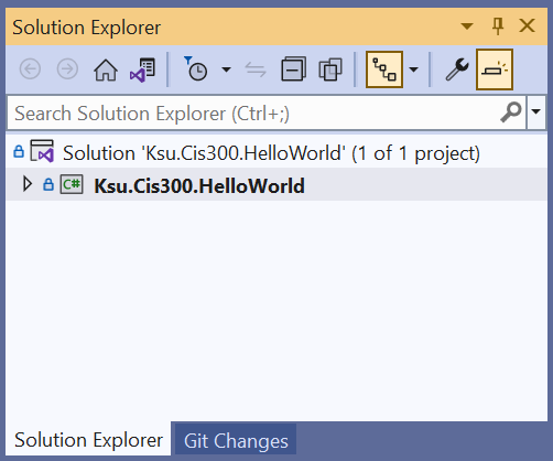 A picture of a Solution Explorer should appear
here